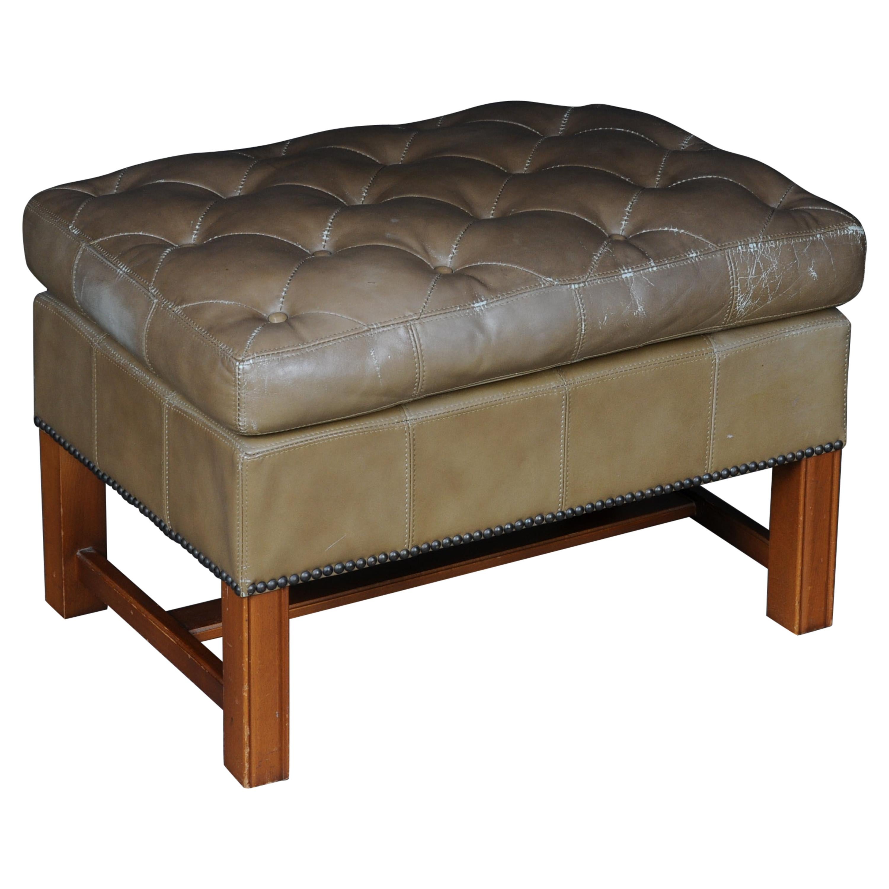 English Gray Chesterfield Stool / Bench, 20th Century