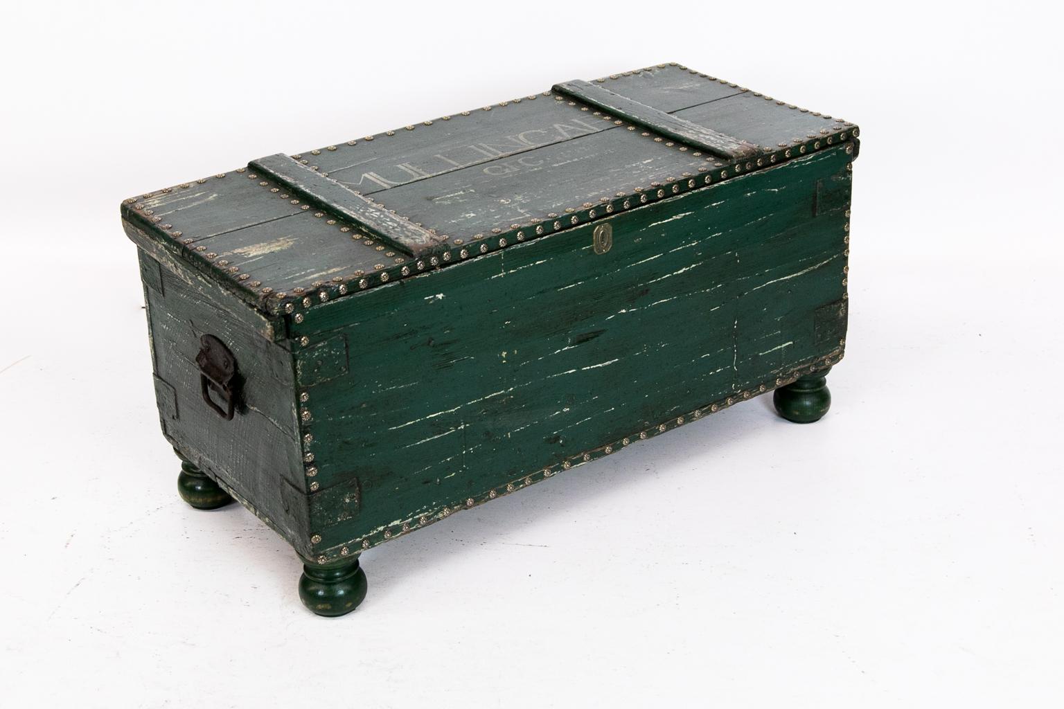 Brass English Green Blanket Chest For Sale
