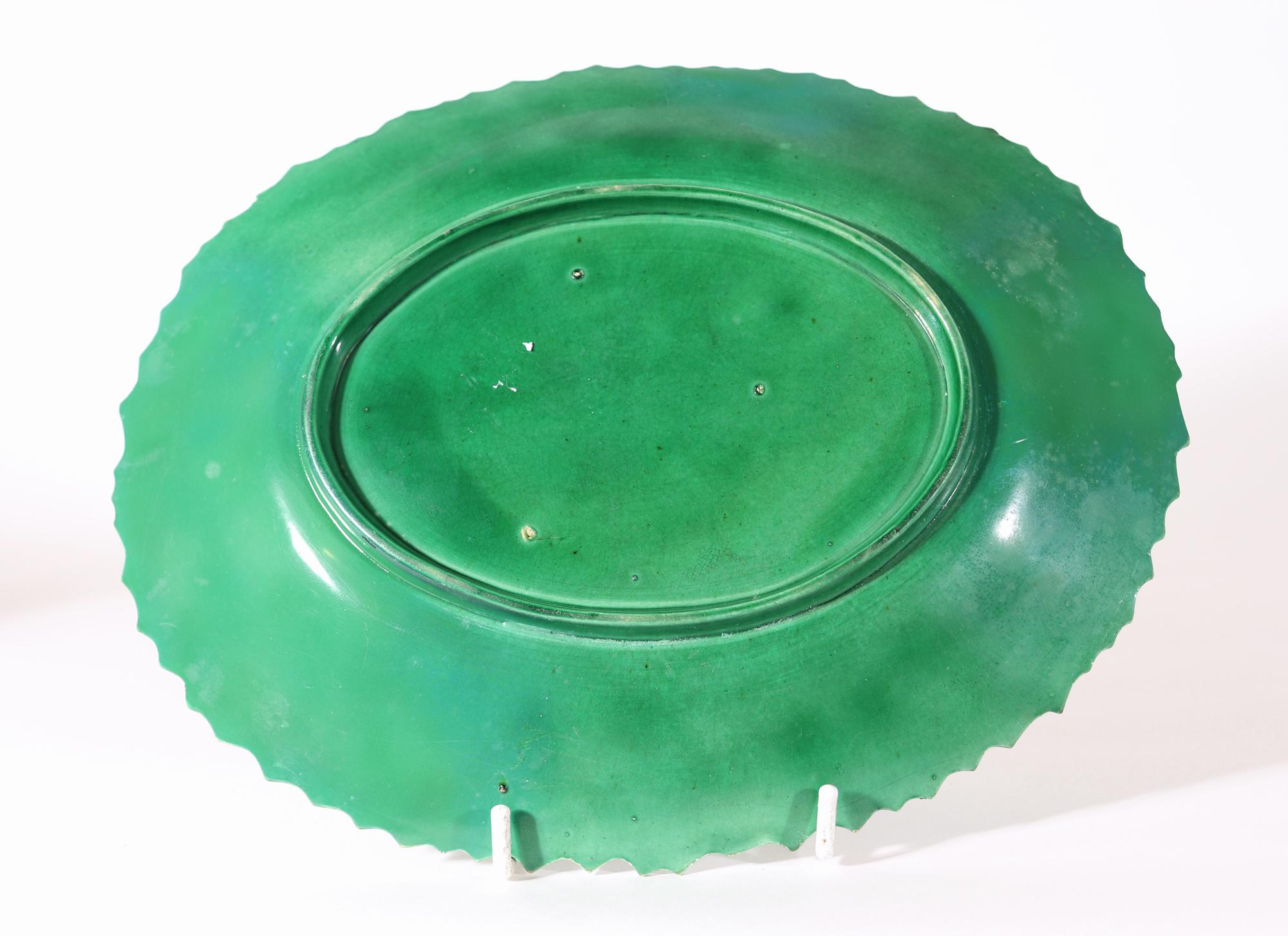 18th-Century Green Glaze Oak Leaf Pottery Baskets & Stands For Sale 5