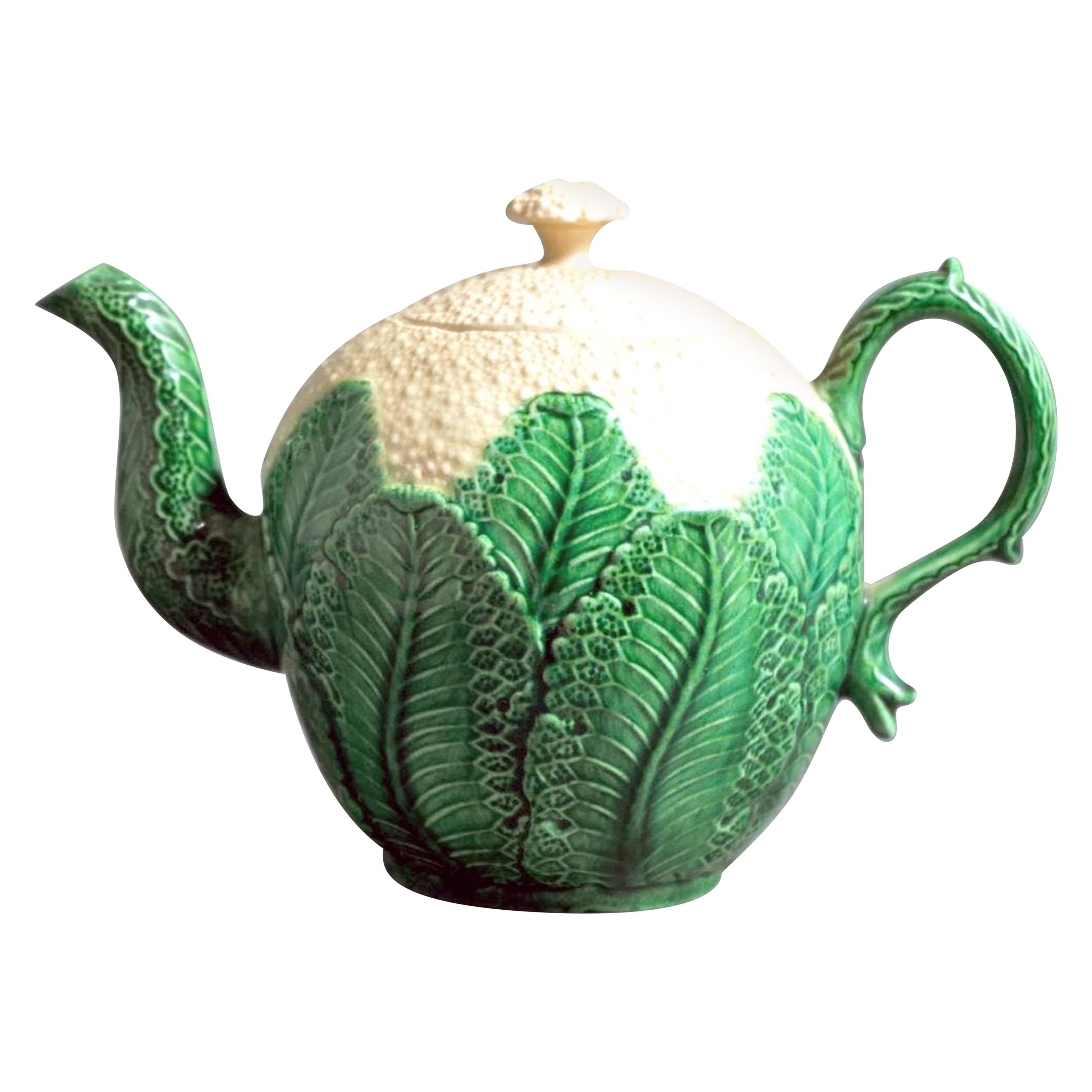 English GreenGlazed Creamware Pottery Cauliflower Teapot and Cover at