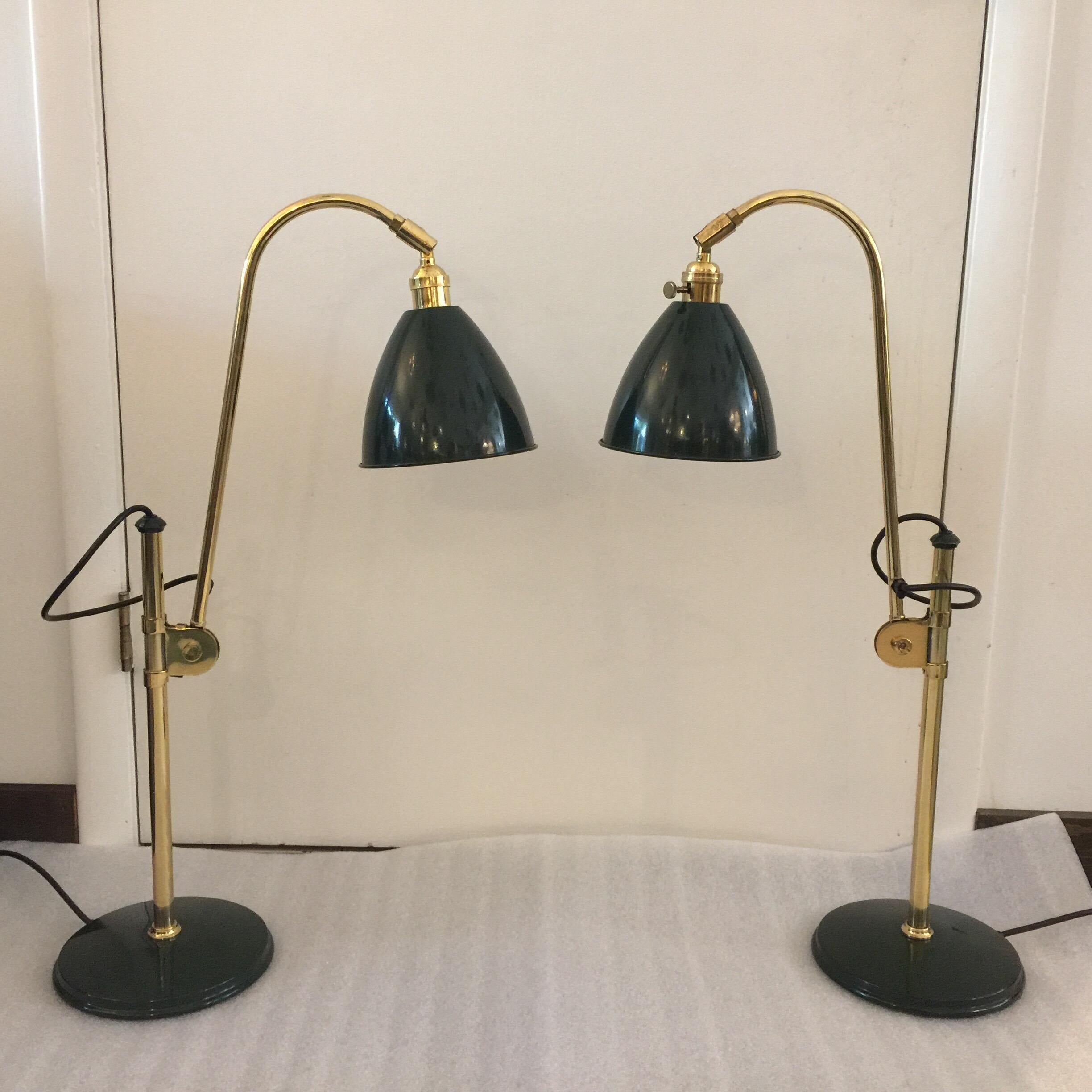 English Green Gooseneck Adjustable Table Lamps by OMI 1