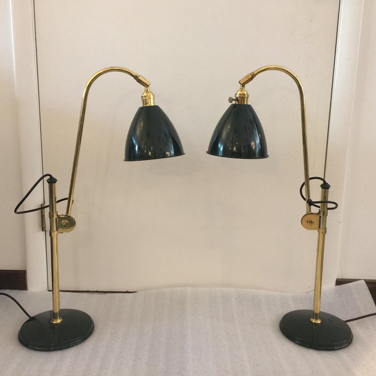 English Green Gooseneck Adjustable Table Lamps by OMI at 1stDibs