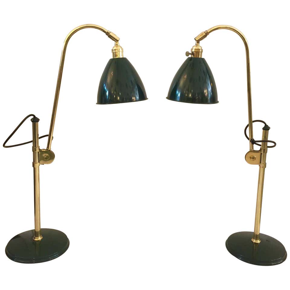 English Green Gooseneck Adjustable Table Lamps by OMI at 1stDibs