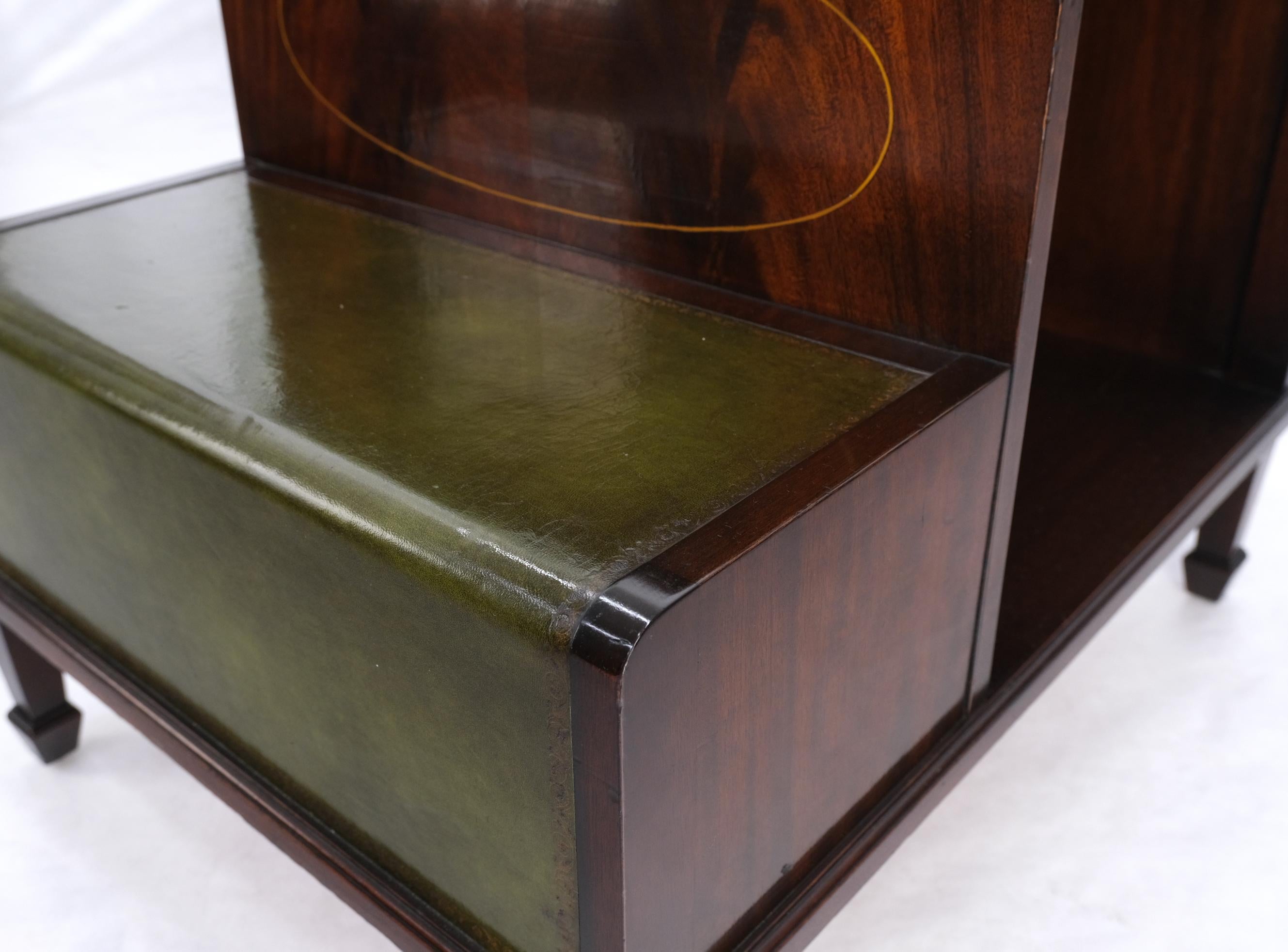 English Green Leather & Mahogany Step Side End Table Stand Cabinet Bookcase For Sale 3