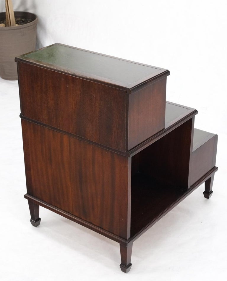 English Green Leather and Mahogany Step Side End Table Stand