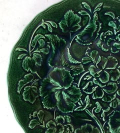 English Green Majolica Geranium Plate, circa 1880