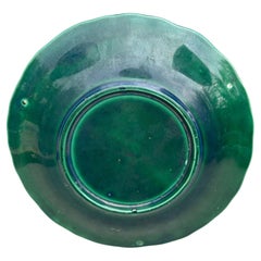 English Green Majolica Geranium Plate, circa 1880