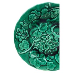 English Green Majolica Geranium Plate, circa 1880