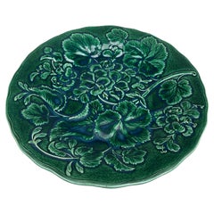 English Green Majolica Geranium Plate, circa 1880