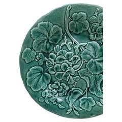 English Green Majolica Geranium Plate, circa 1880