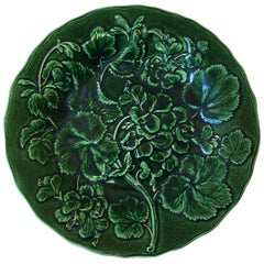 English Green Majolica Geranium Plate, circa 1880