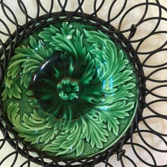 English Green Majolica Leaf Basket, circa 1890