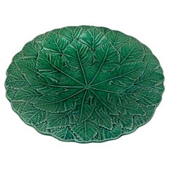 English Green Majolica Leaves Plate circa 1880