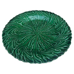 English Green Majolica Leaves Plate circa 1880