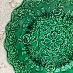 English Green Majolica Roses Plate, circa 1880