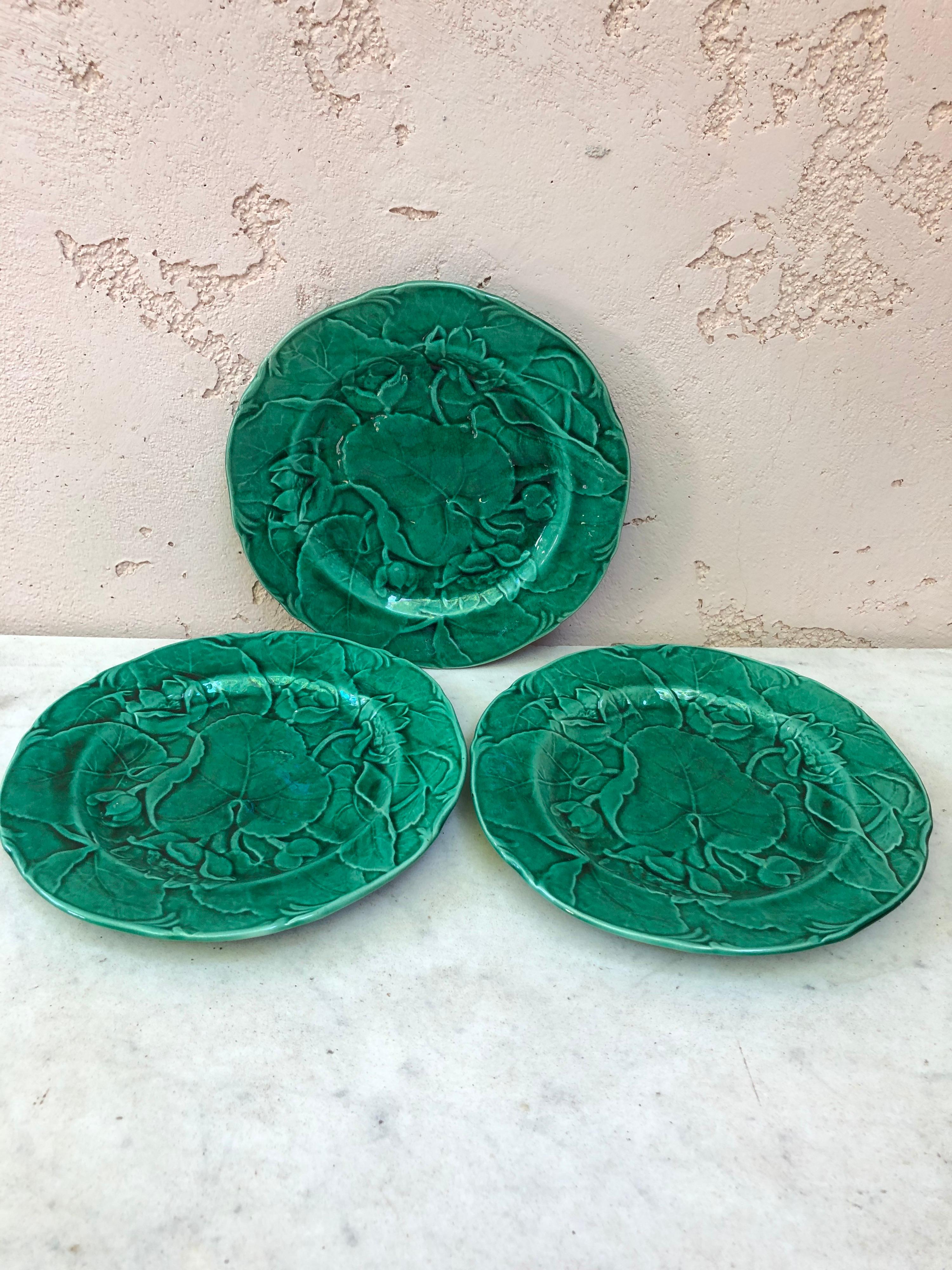 English green Majolica water lily plate, Circa 1890.