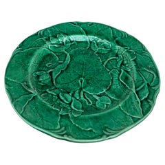 English Green Majolica Water Lily Plate, Circa 1890