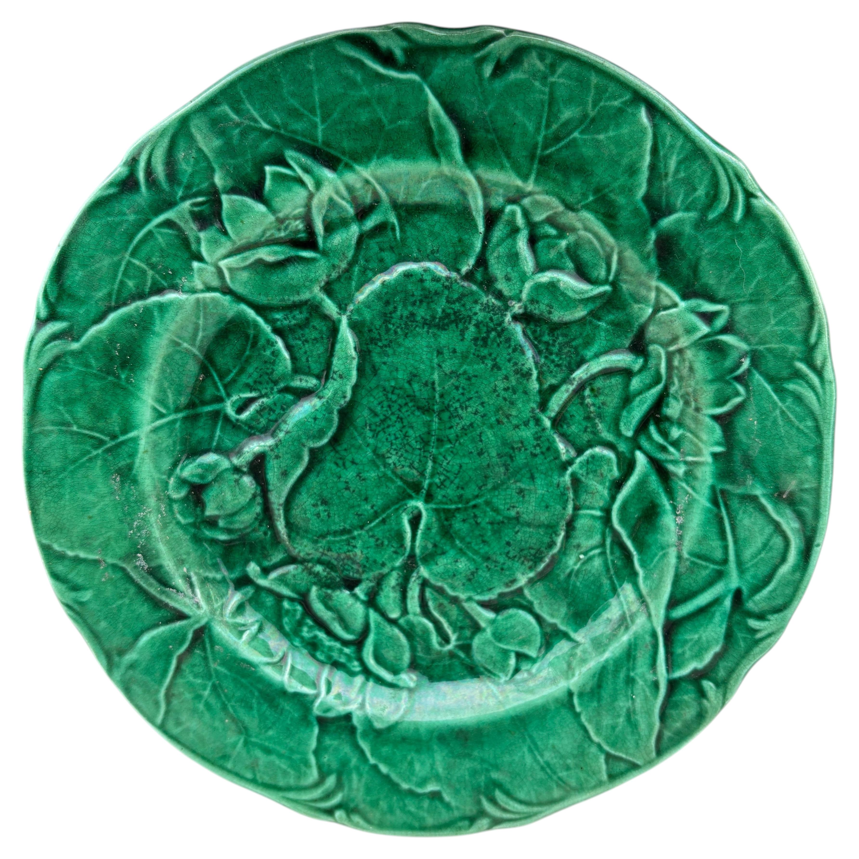 English Green Majolica Water Lily Plate, Circa 1890