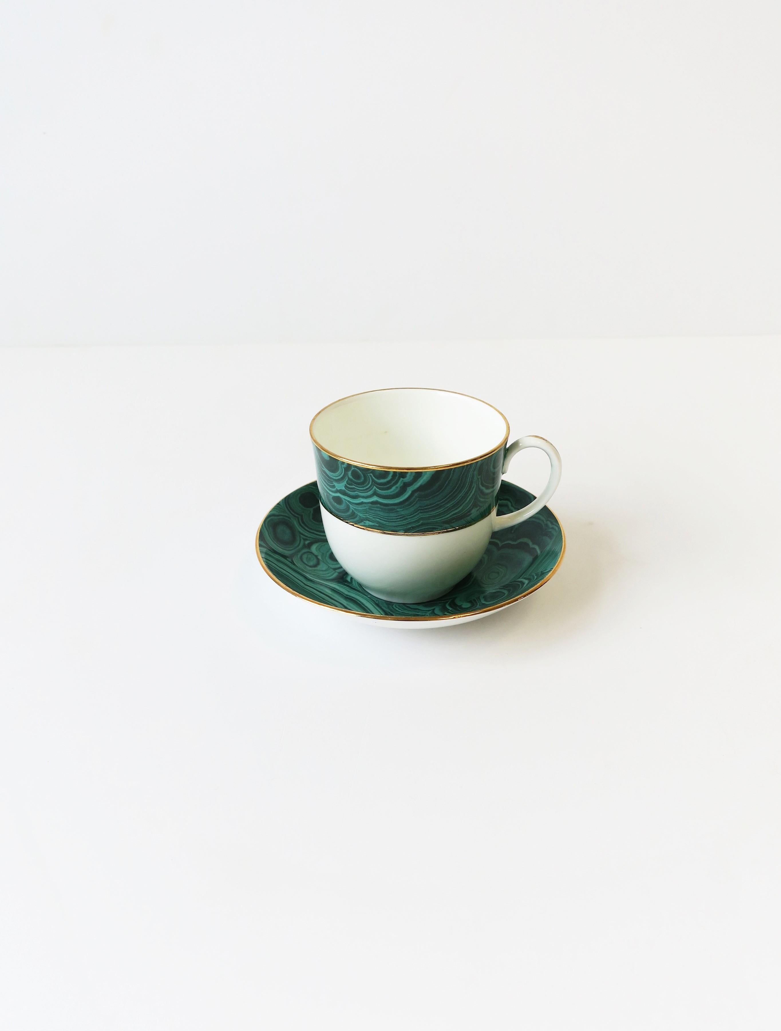 Green Malachite Porcelain Coffee or Tea Cup and Saucer, from England For Sale 3