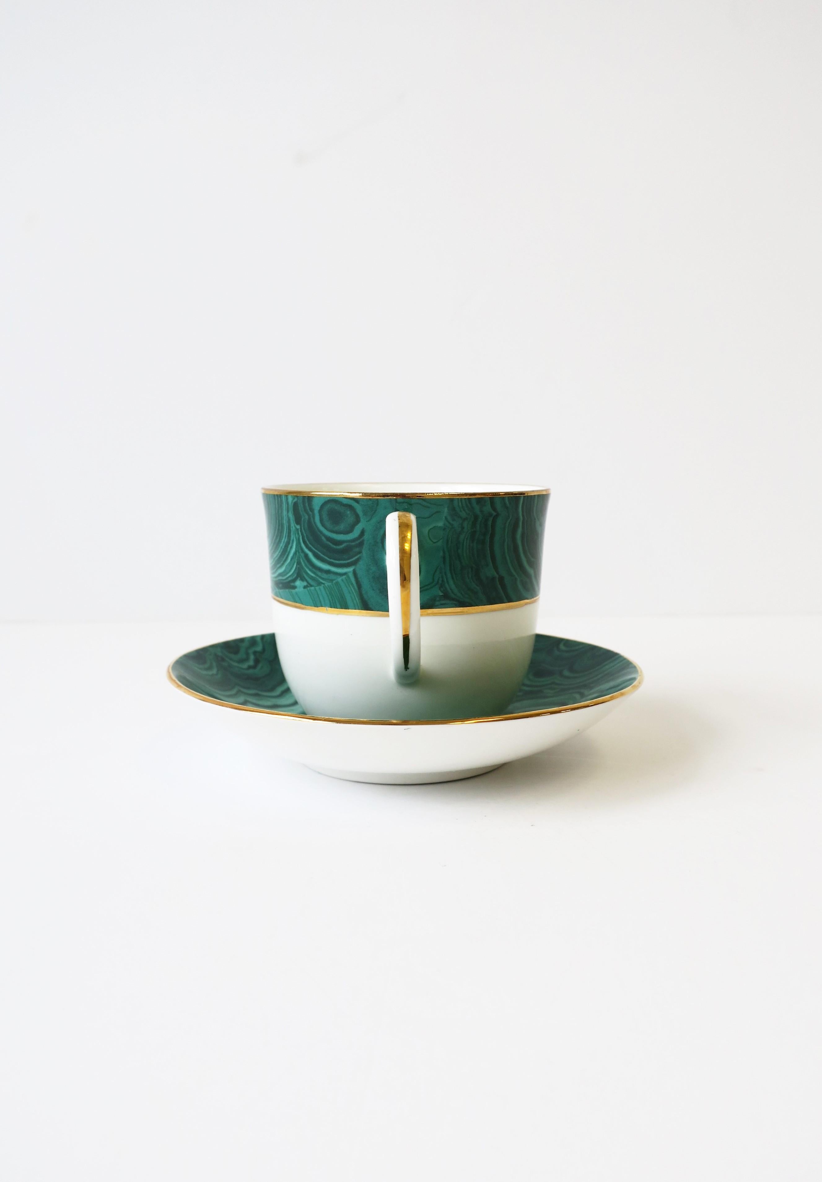 Green Malachite Porcelain Coffee or Tea Cup and Saucer, from England For Sale 4