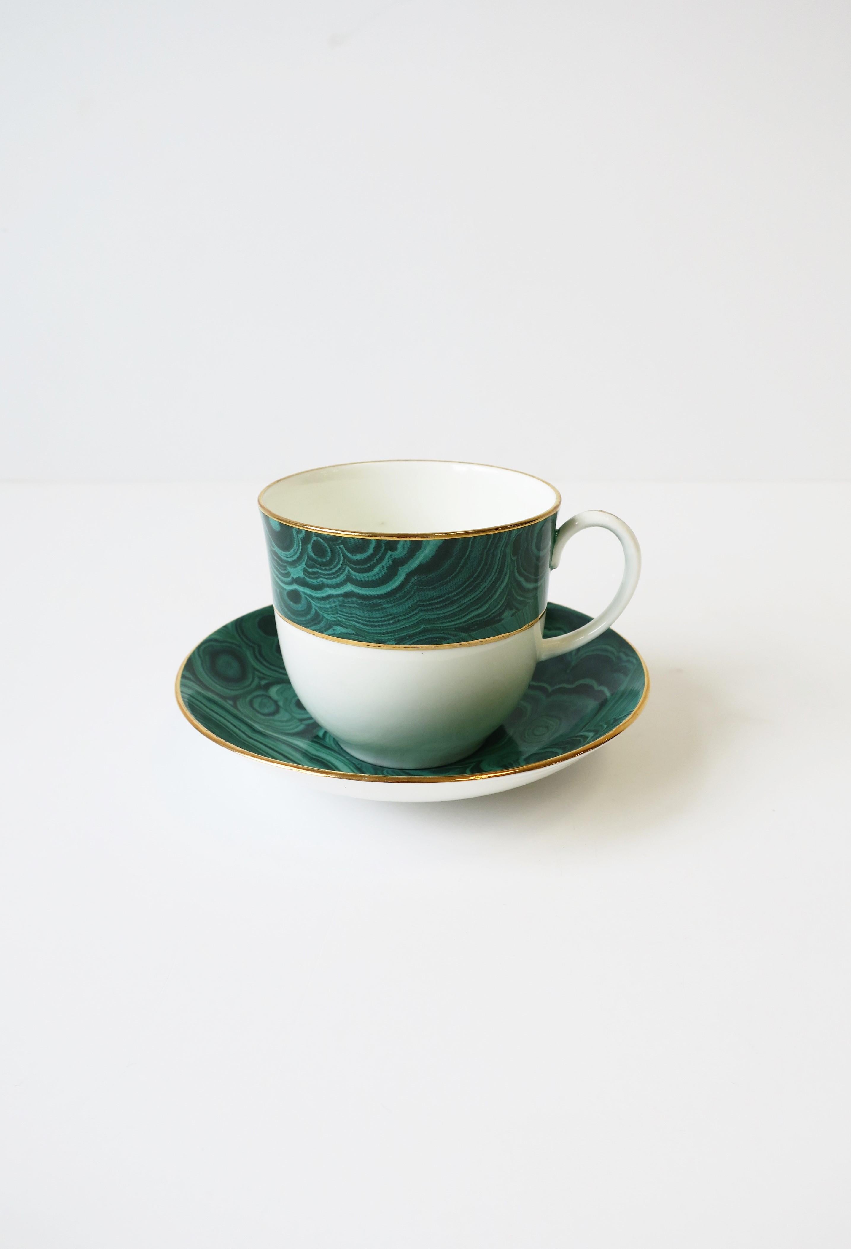 Green Malachite Porcelain Coffee or Tea Cup and Saucer, from England For Sale 2