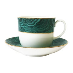 Green Malachite Porcelain Coffee or Tea Cup and Saucer, England