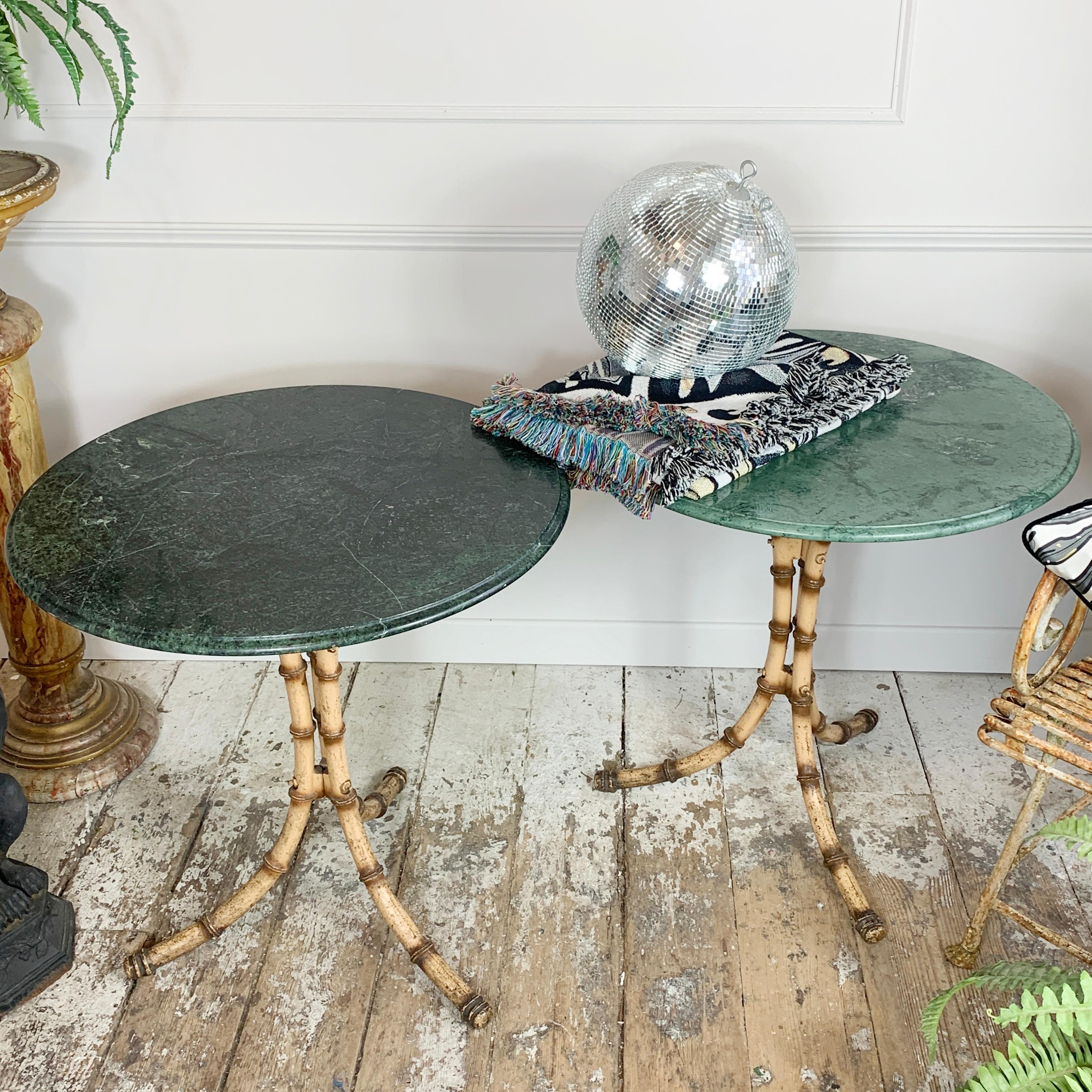 English Green Marble Top Faux Bamboo Café Table, Early 20th Century For Sale 6