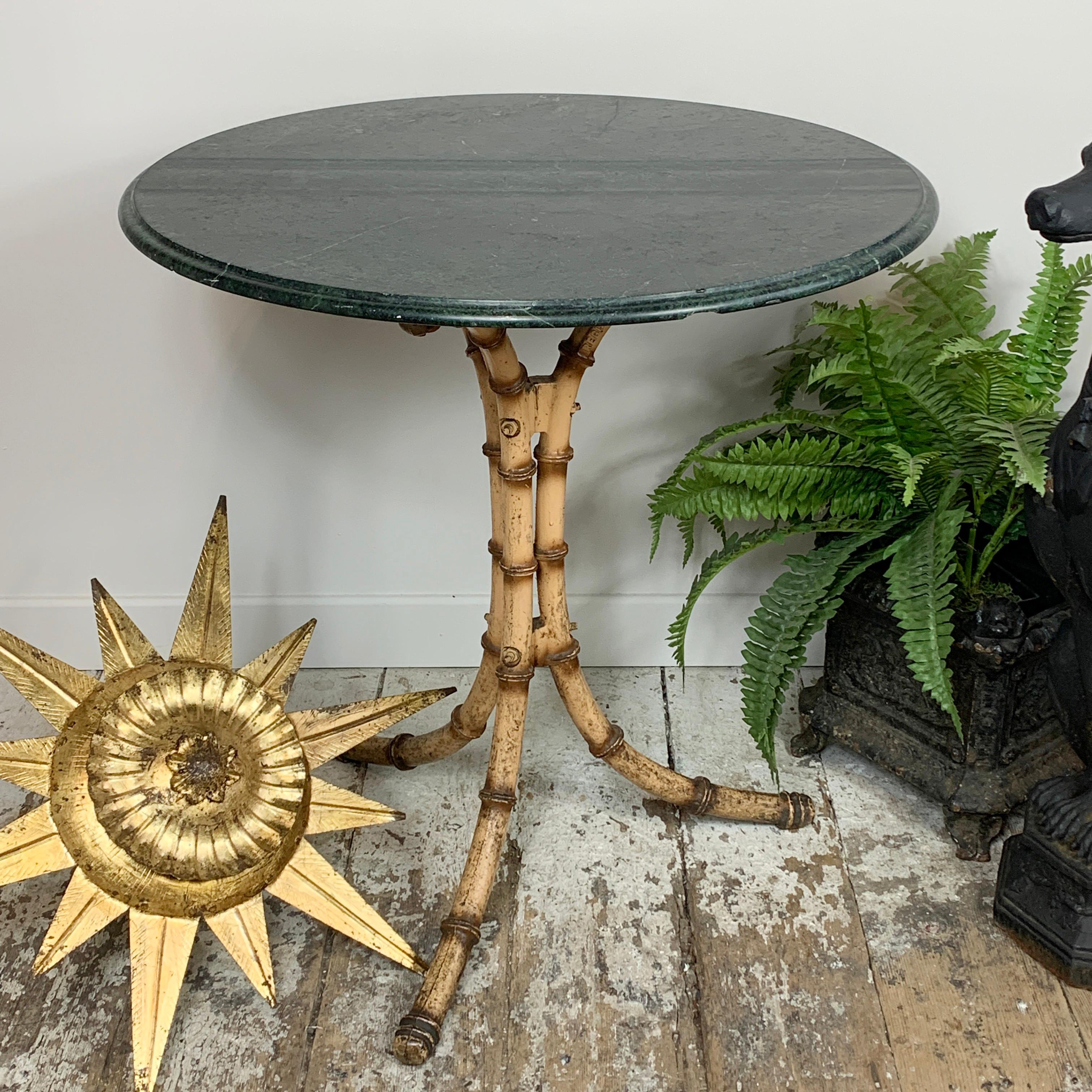 English Green Marble Top Faux Bamboo Café Table, Early 20th Century For Sale 2