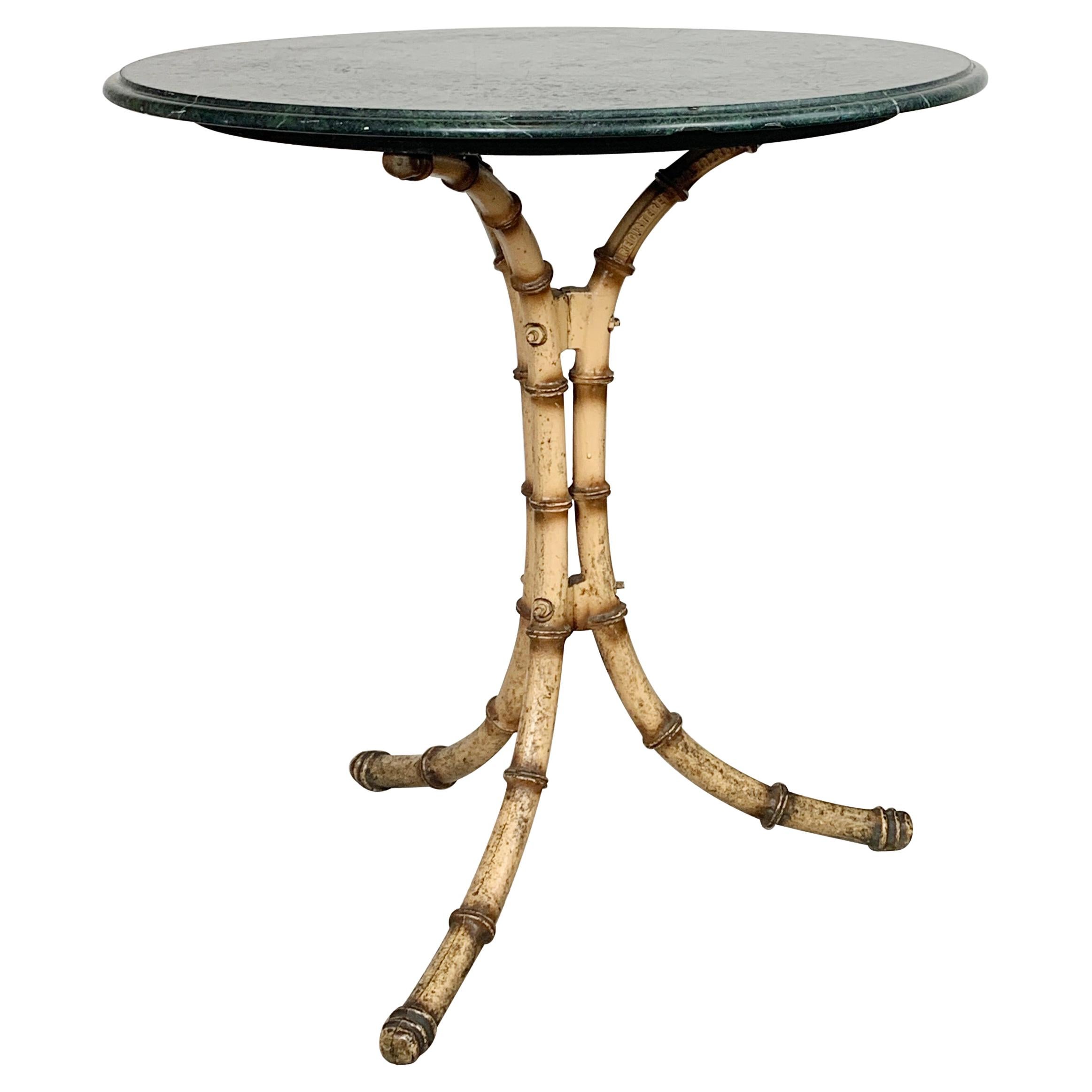 English Green Marble Top Faux Bamboo Café Table, Early 20th Century For Sale