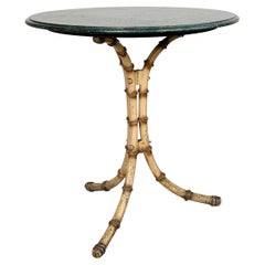 English Green Marble Top Faux Bamboo Café Table, Early 20th Century