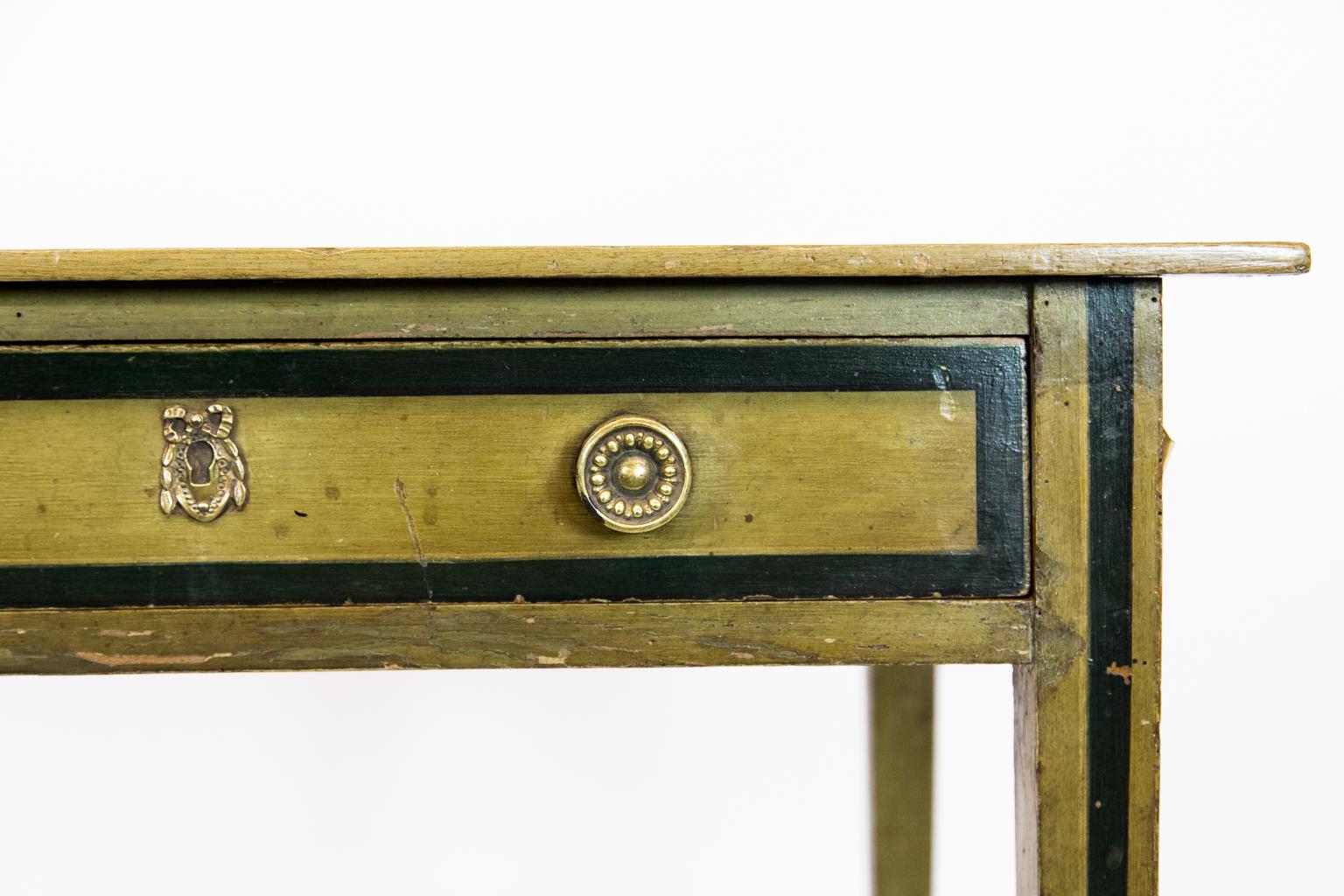 Hand-Painted English Green Painted One Drawer Side Table