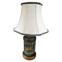 English Green Tole Tea Canister Lamp on Custom Stand
