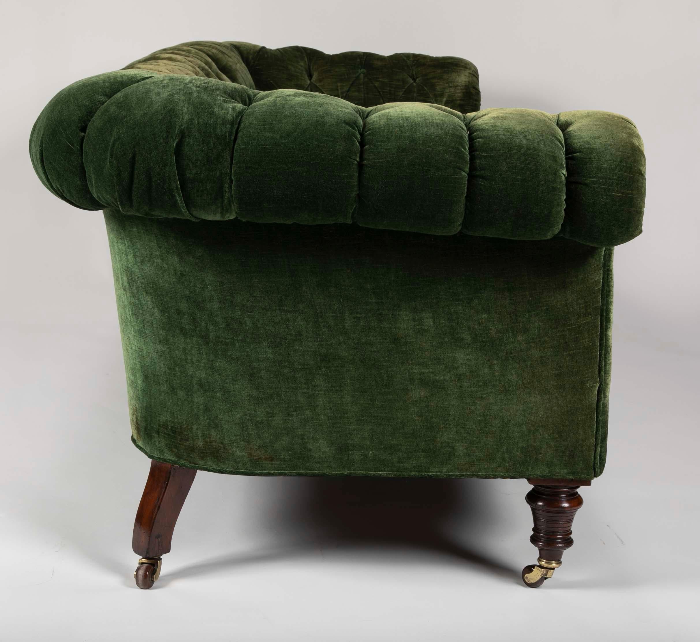 English Green Velvet Sofa by Howard & Sons 1