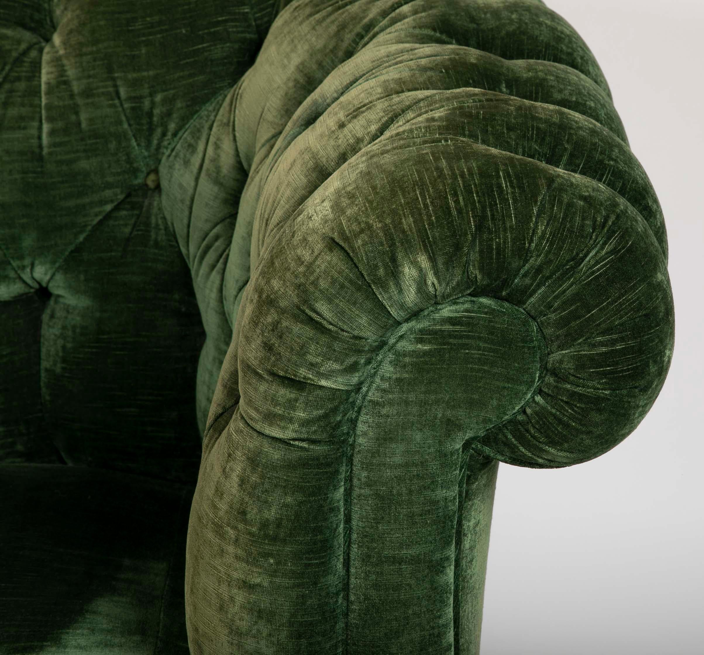 Late 19th Century English Green Velvet Sofa by Howard & Sons
