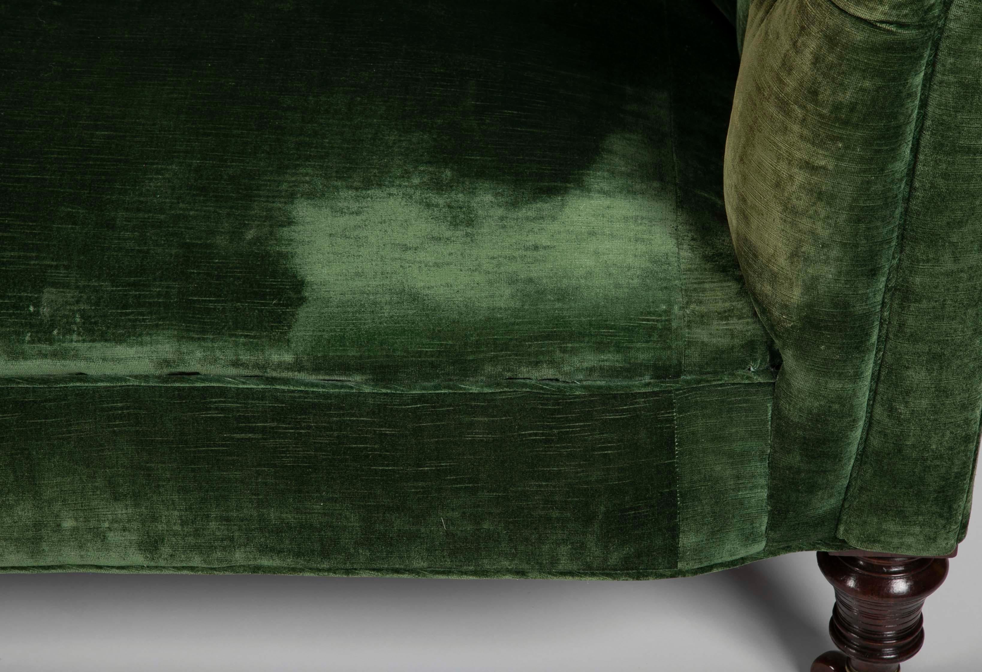 Mahogany English Green Velvet Sofa by Howard & Sons