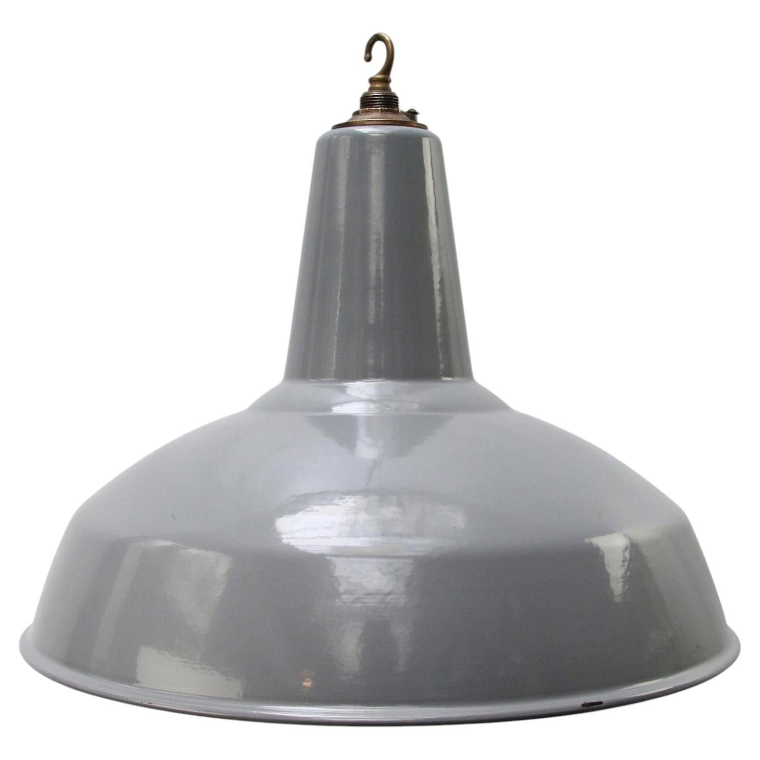 Lampada a sospensione industriale d'epoca con smalto grigio inglese
