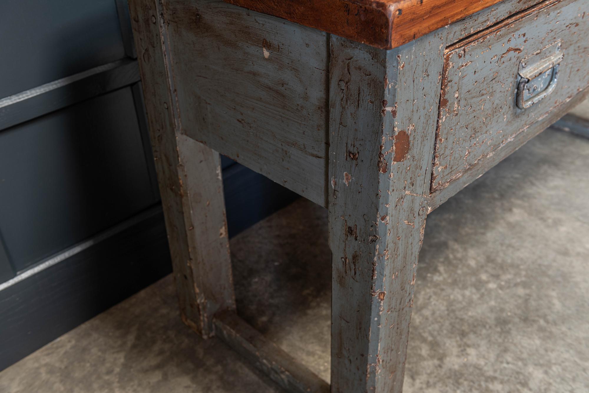 20th Century English Grey Painted Workshop Table or Kitchen counter