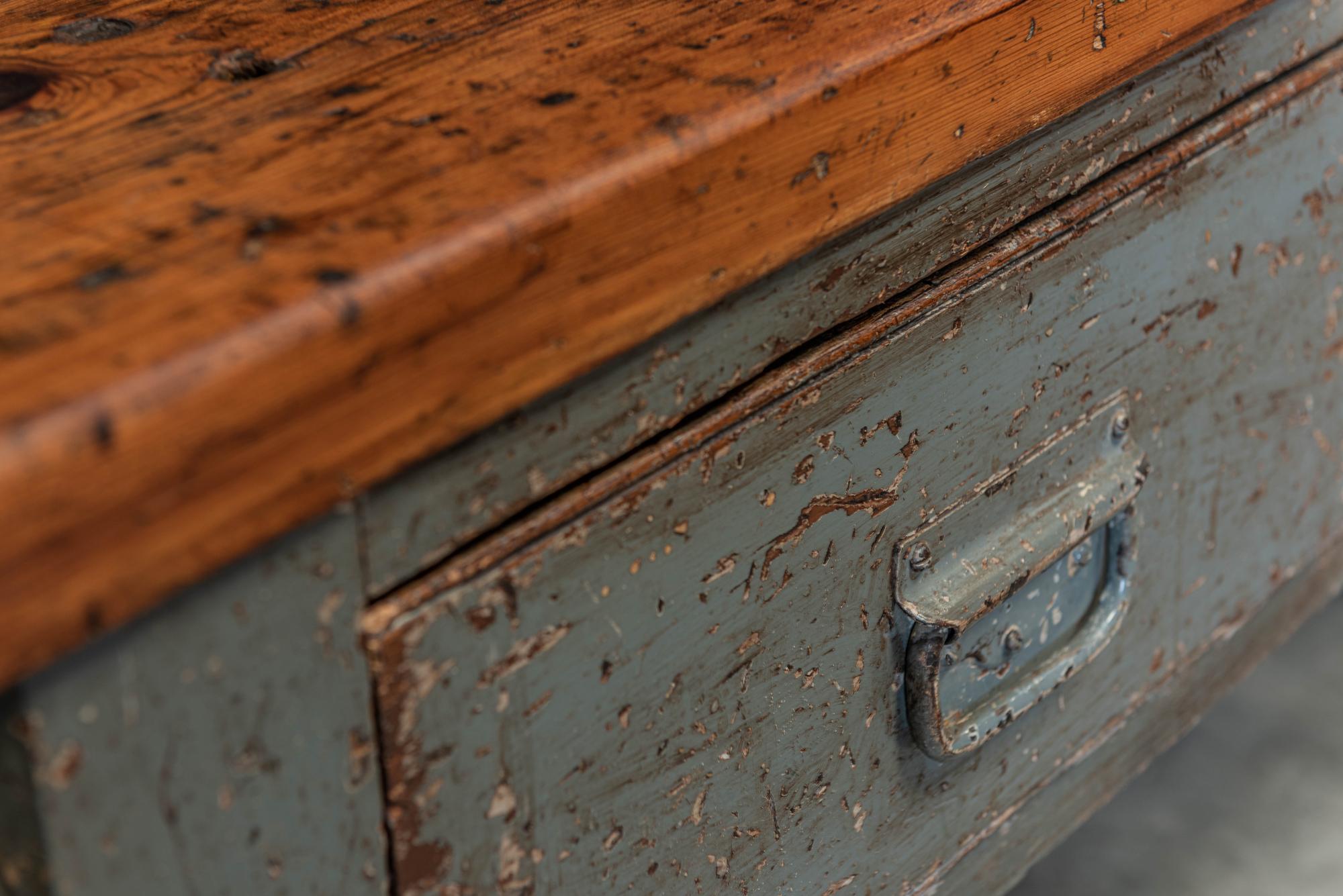 Pine English Grey Painted Workshop Table or Kitchen counter