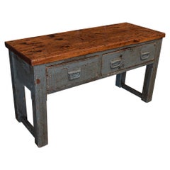 English Grey Painted Workshop Table or Kitchen counter