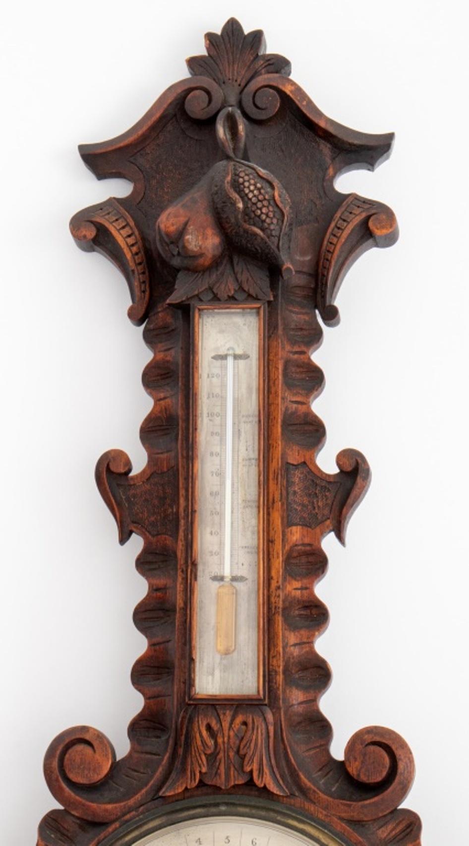 Englisches geschnitztes Eichenbarometer mit versilbertem Metallzifferblatt, signiert 