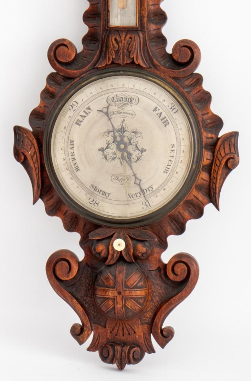 Late Victorian English H. Barnascone Sheffield Oak Barometer For Sale