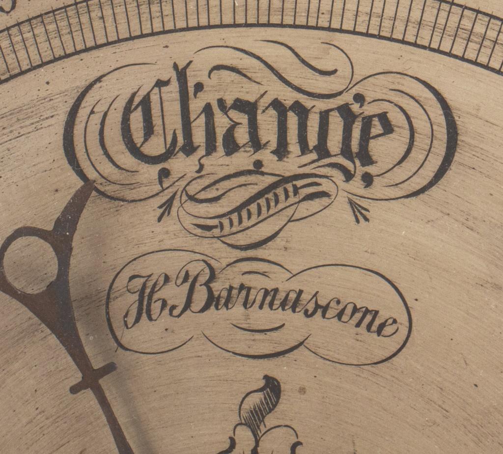 Englisches Barometer aus Old Sheffield Eiche von H. Barnascone (19. Jahrhundert) im Angebot