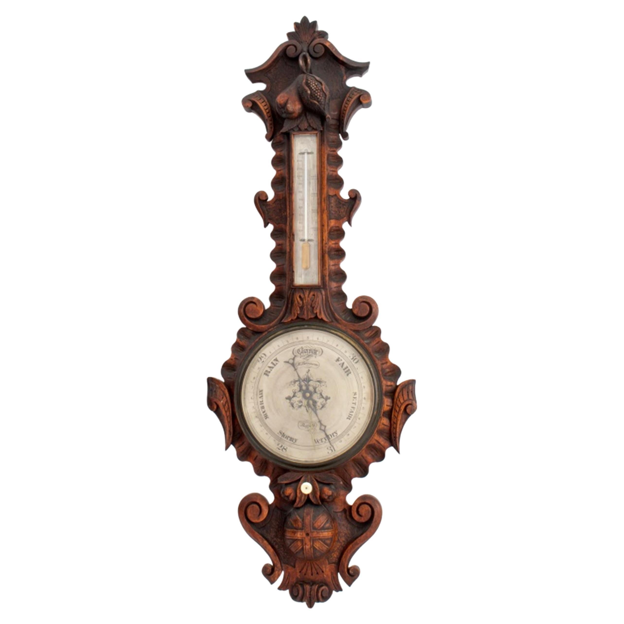 English H. Barnascone Sheffield Oak Barometer For Sale