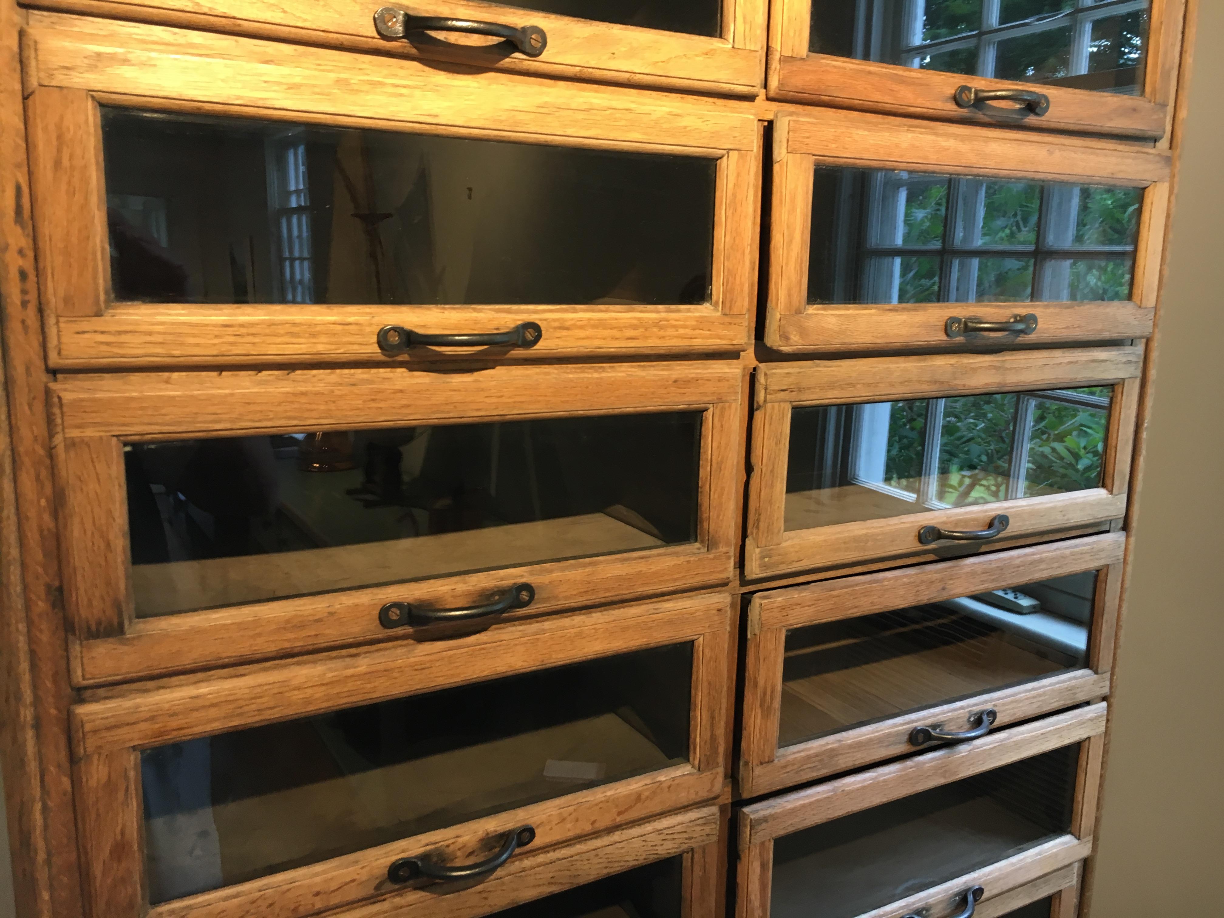 Direct from a men’s and women’s clothing store in London, we love haberdasher’s cabinets in your bedroom. All the drawers work perfectly with original handles. It’s a beauty!