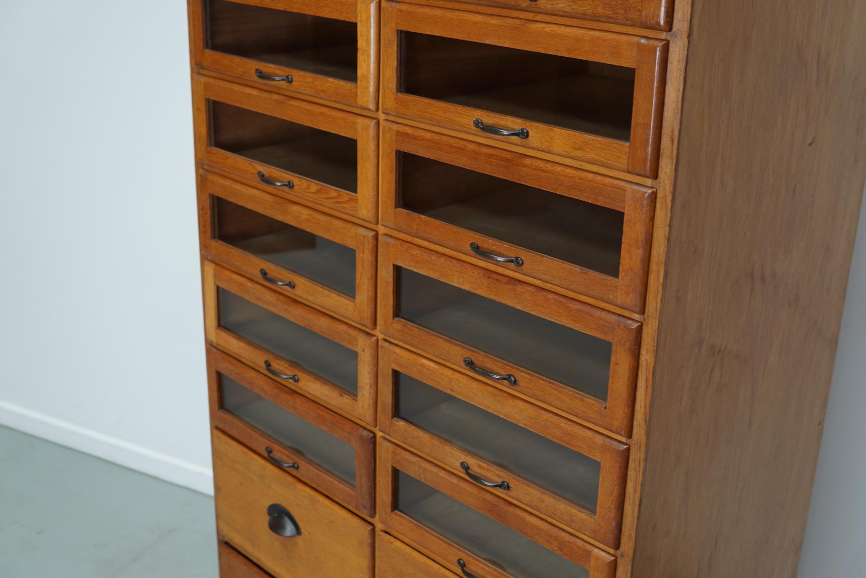 Industrial English Haberdashery Shop Cabinet with Glass Fronted Drawers, Circa 1930s