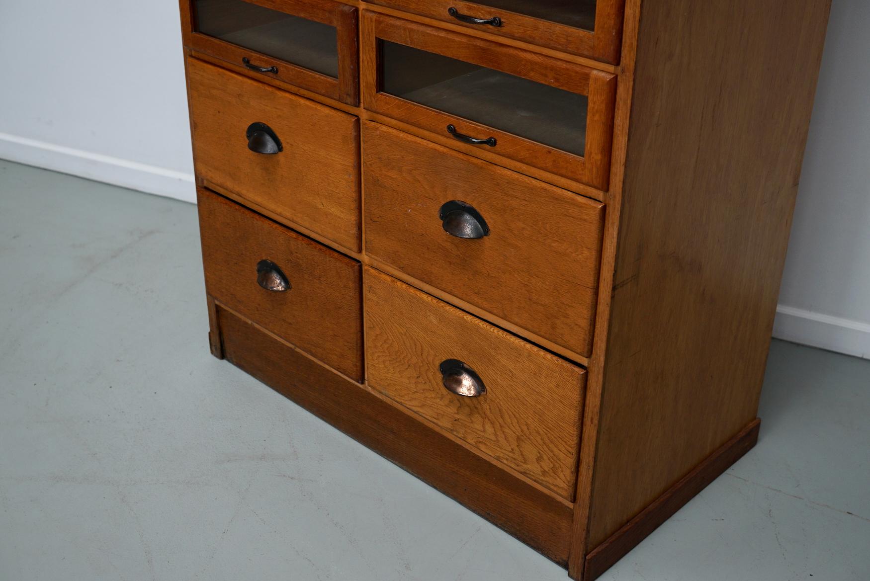 British English Haberdashery Shop Cabinet with Glass Fronted Drawers, Circa 1930s