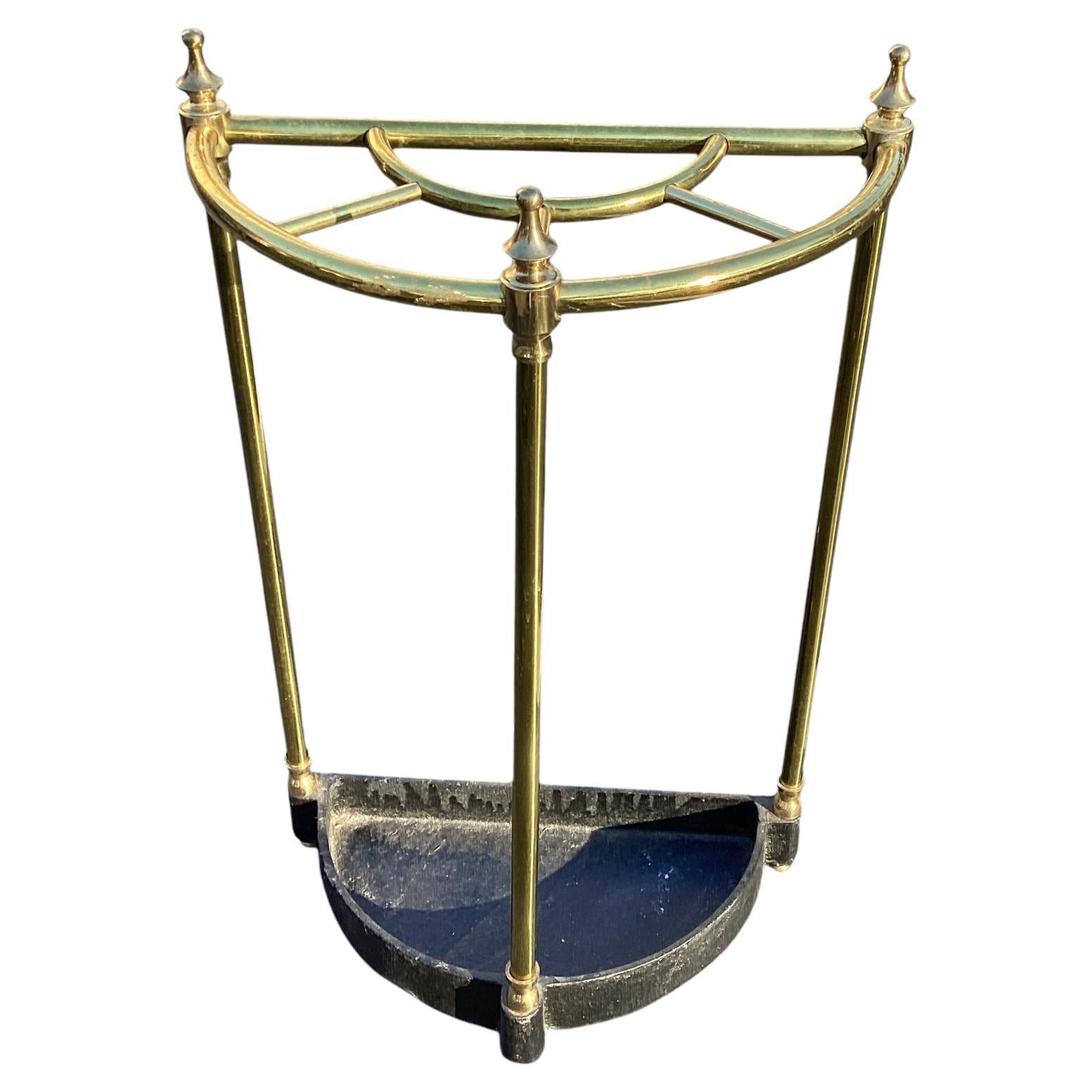 English Half Round Brass and Cast Iron Umbrella Stand