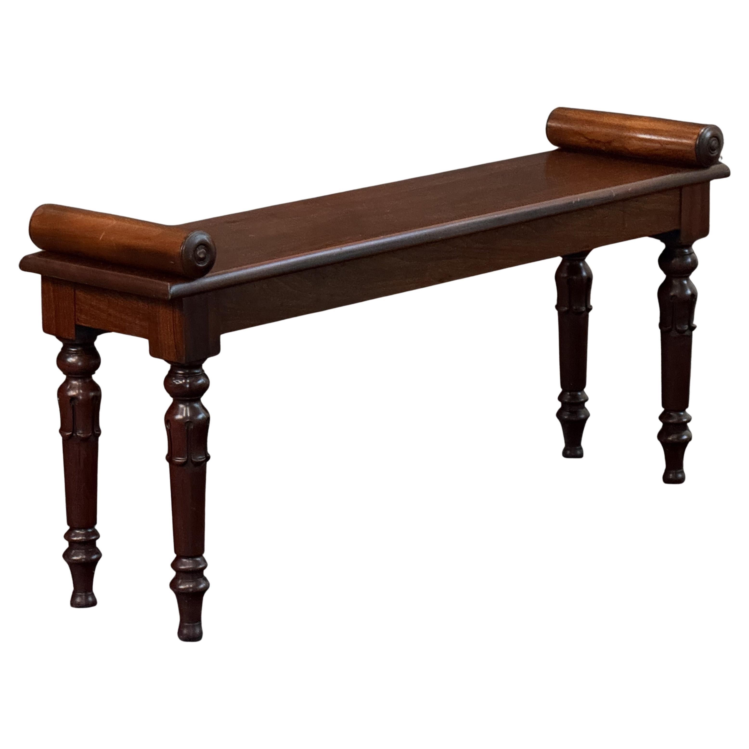 English Hall Bench or Window Seat of Mahogany For Sale