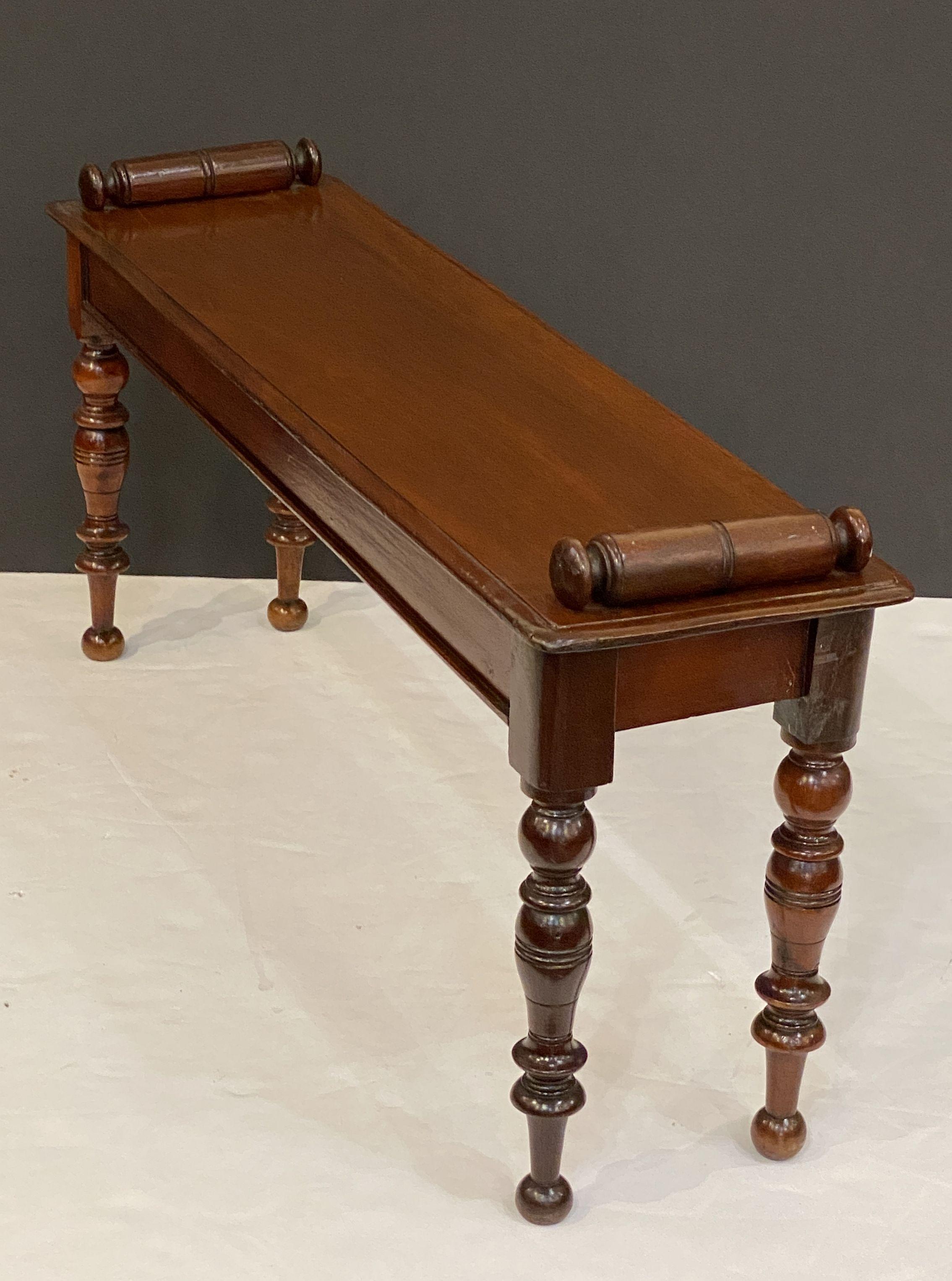 English Hall Bench or Window Seat of Mahogany on Turned Legs 3