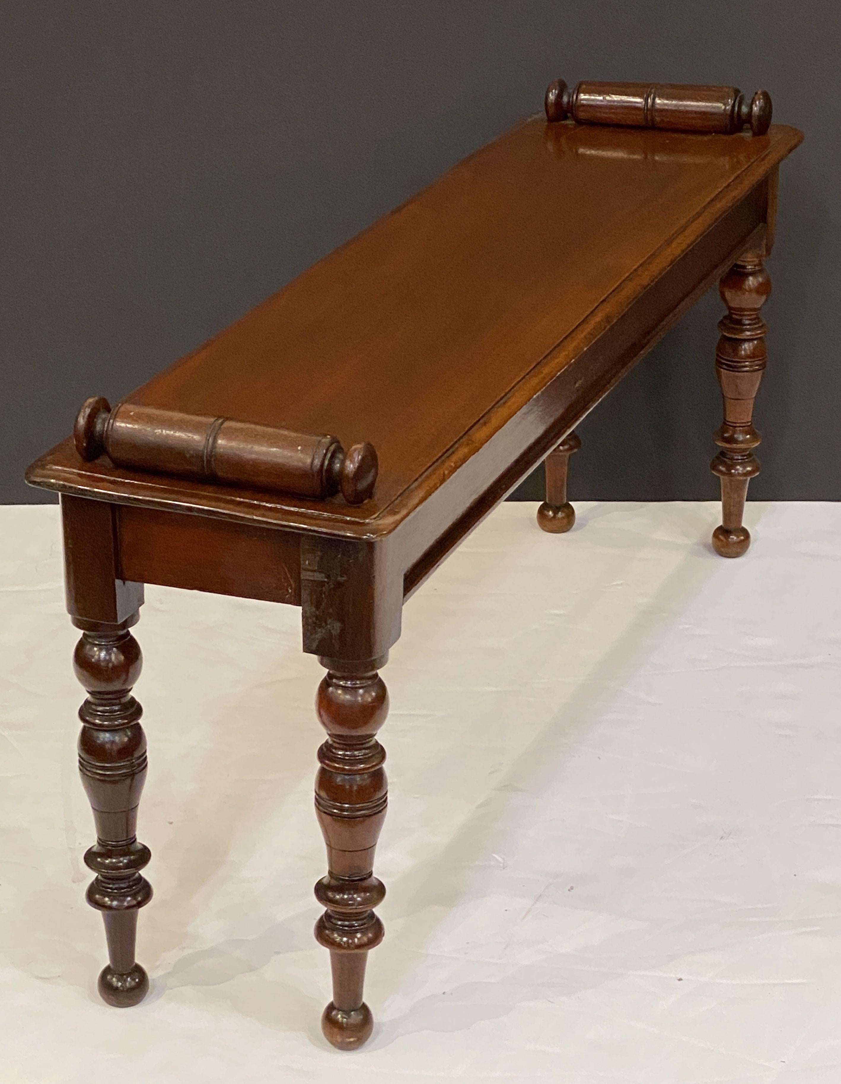 English Hall Bench or Window Seat of Mahogany on Turned Legs 4